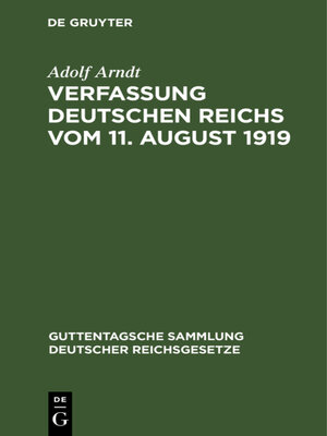 cover image of Verfassung Deutschen Reichs vom 11. August 1919